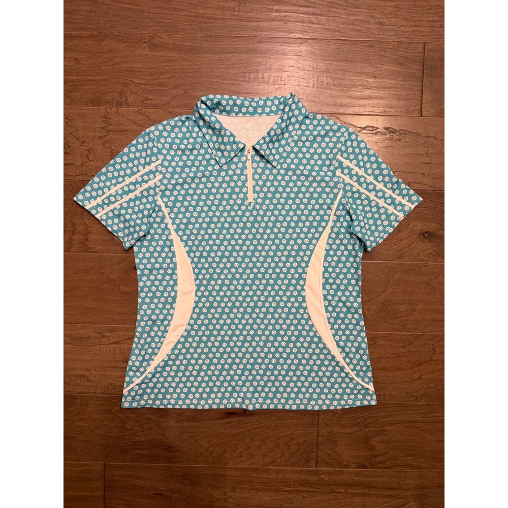 Jack Smith Golf Polo Women XL Turquoise Floral Polyester Zip Short Sleeve Sporty